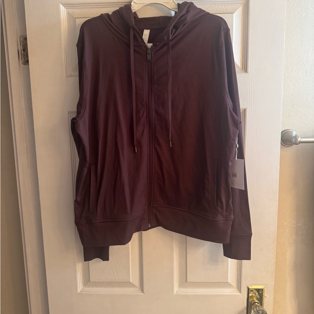 Plum Zip-Up Hoodie with Drawstring Hood